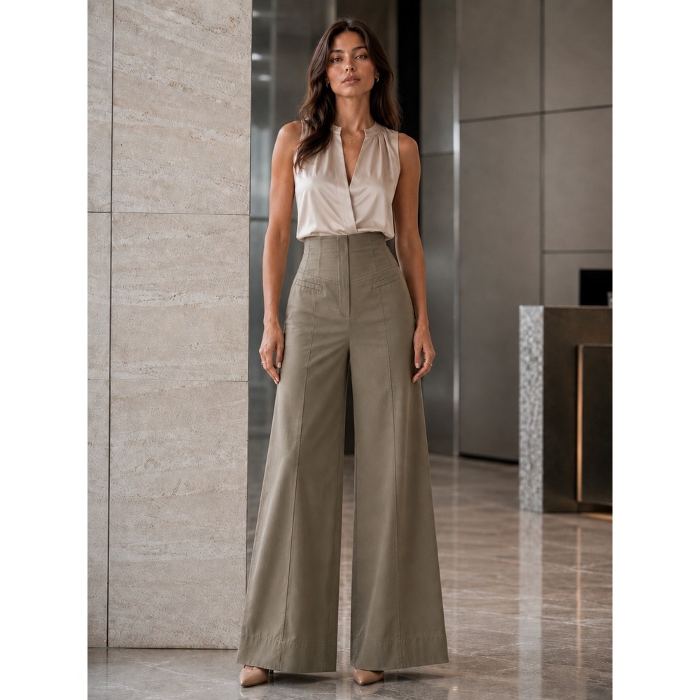 Vintage Nanette Lepore Office Siren High Waisted Wide Leg Trousers Womens 4 Tan